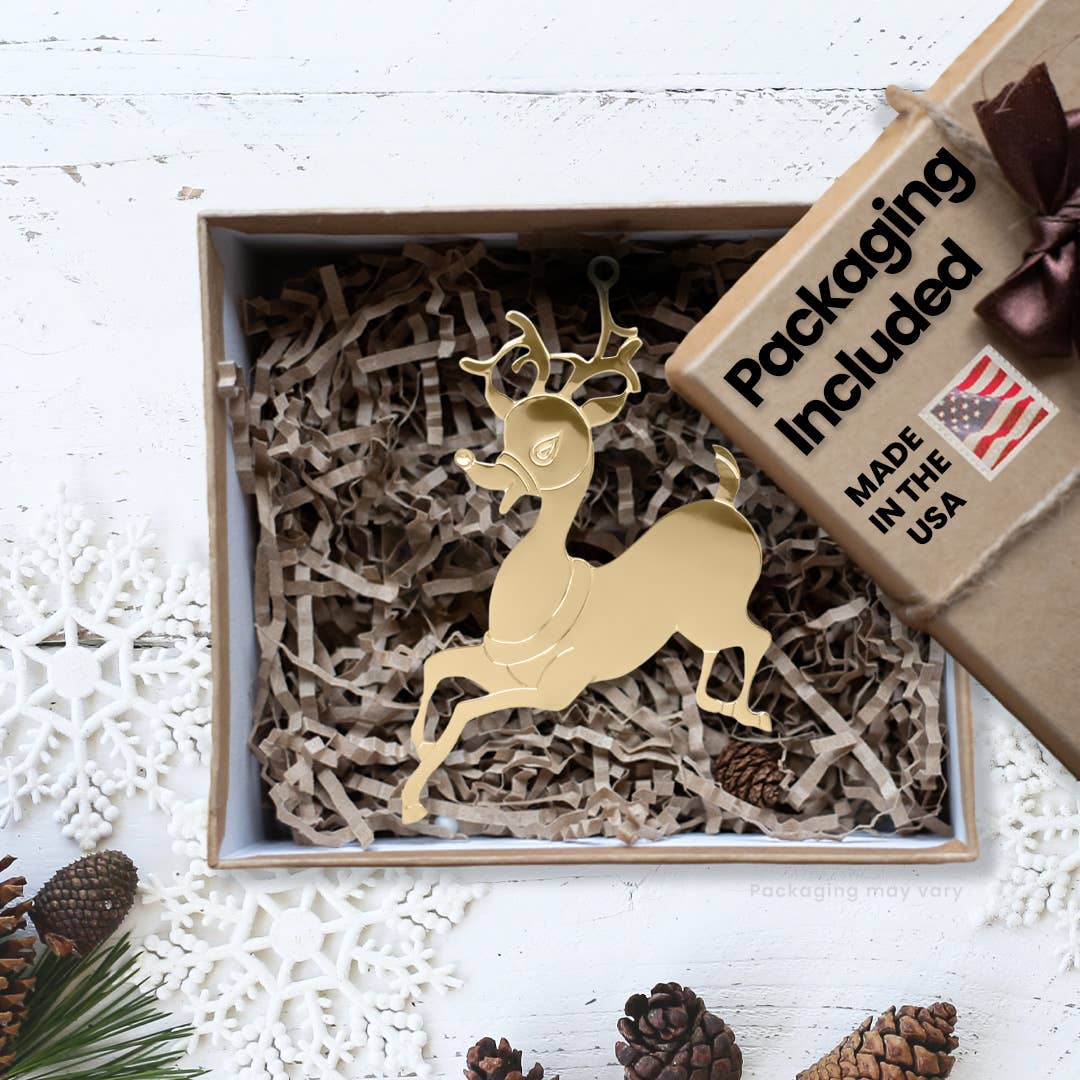 Goldtone Reindeer Christmas Tree Ornament