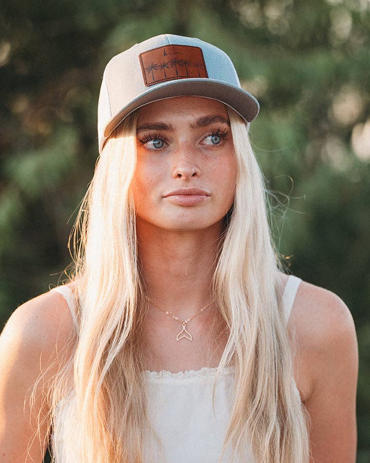 K'lani Trucker Hat - Gray/White Palms