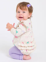 Baby Girls Heather Oatmeal Ribbons Sweatshirt Bubble Romper: Off-White / 6-12m