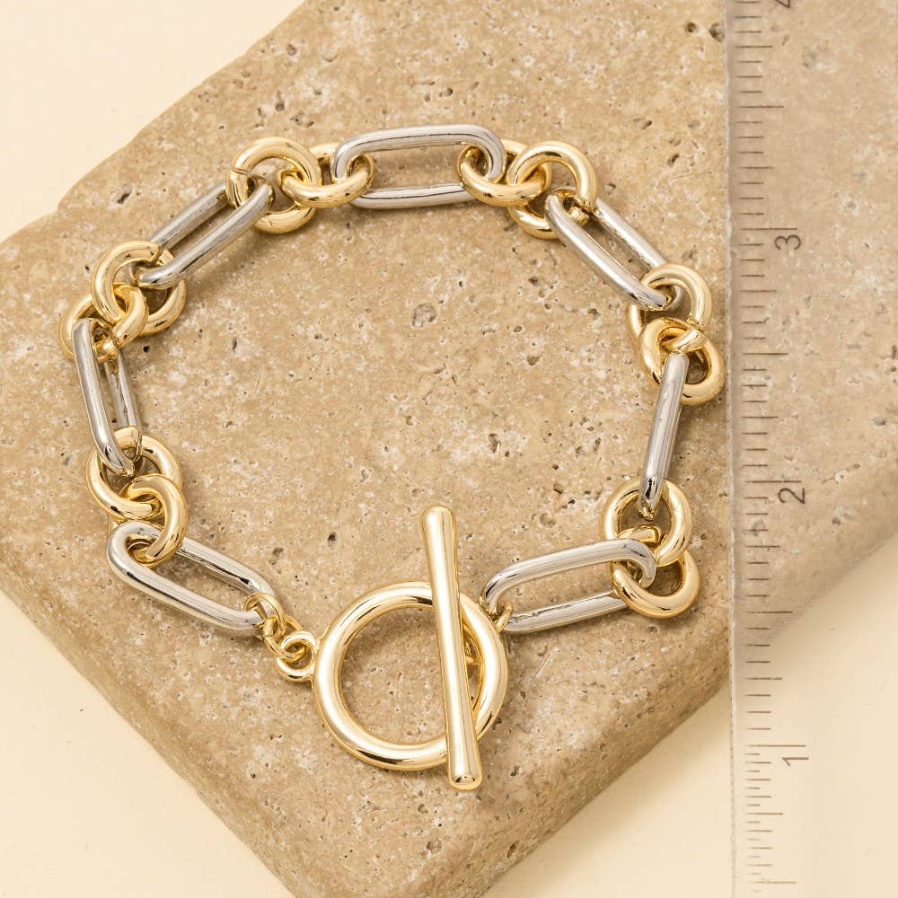 Gold Dipped Two Tone Toggle Chain Bracelet: TWO TONE