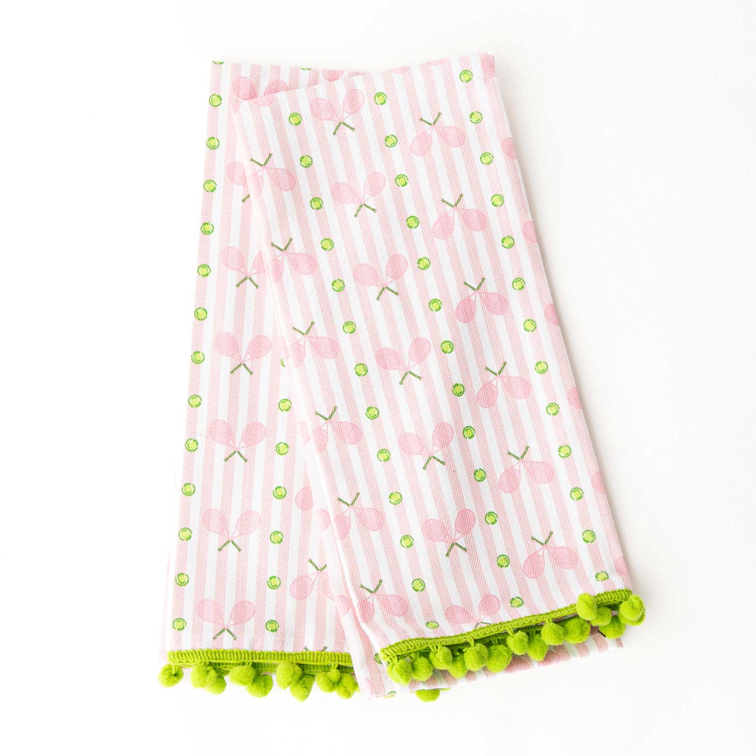 Pink Tennis Stripe Pom-Pom Kitchen Towel Set