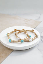 Jeweled Golden Bangle with semi precious stone dots: Turquoise