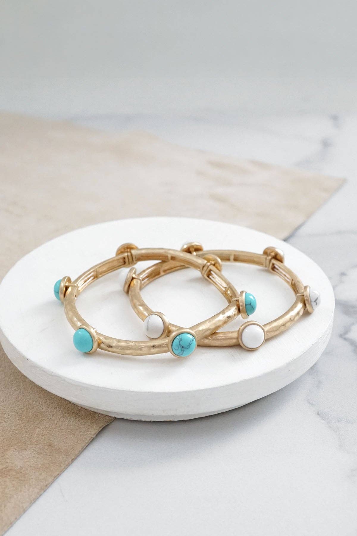 Jeweled Golden Bangle with semi precious stone dots: Turquoise