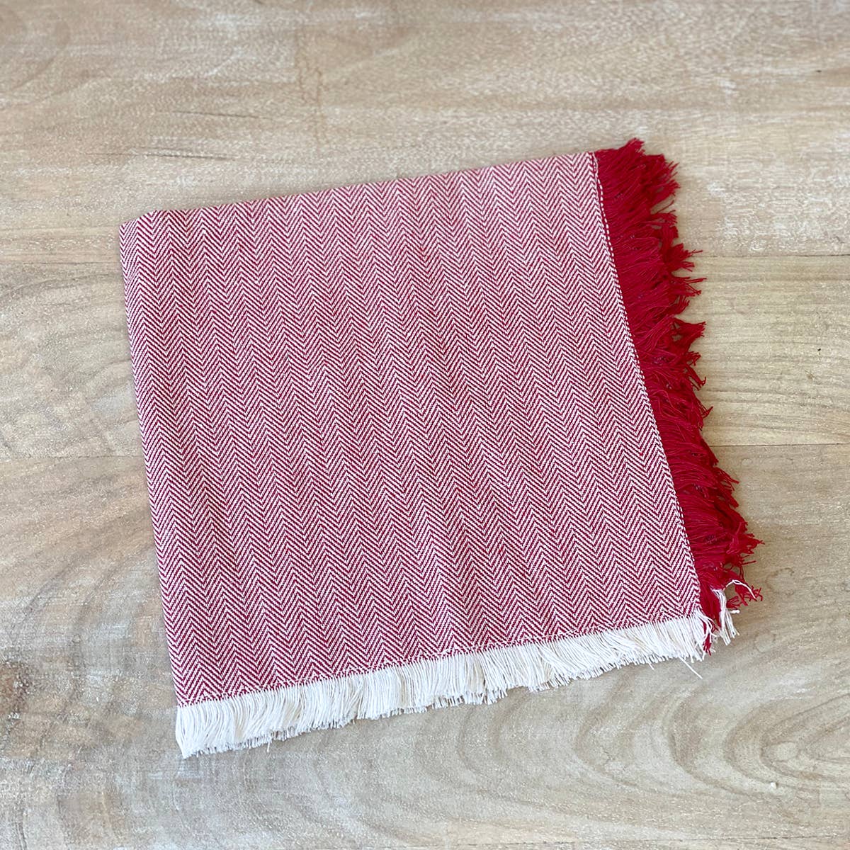 Herringbone Fringe Napkin   Red/White   20x20