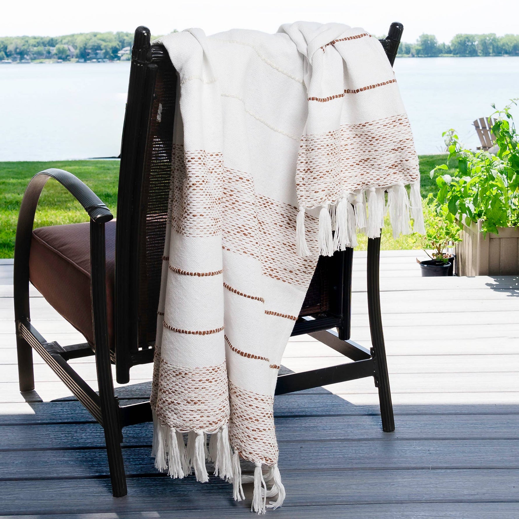 Tylanne 50x70" Indoor/Outdoor Recycled Woven Throw Blanket: Tidal Teal