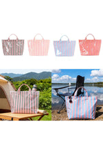 Glossy Striped Large Tote Bag: Orange Pink Stripe