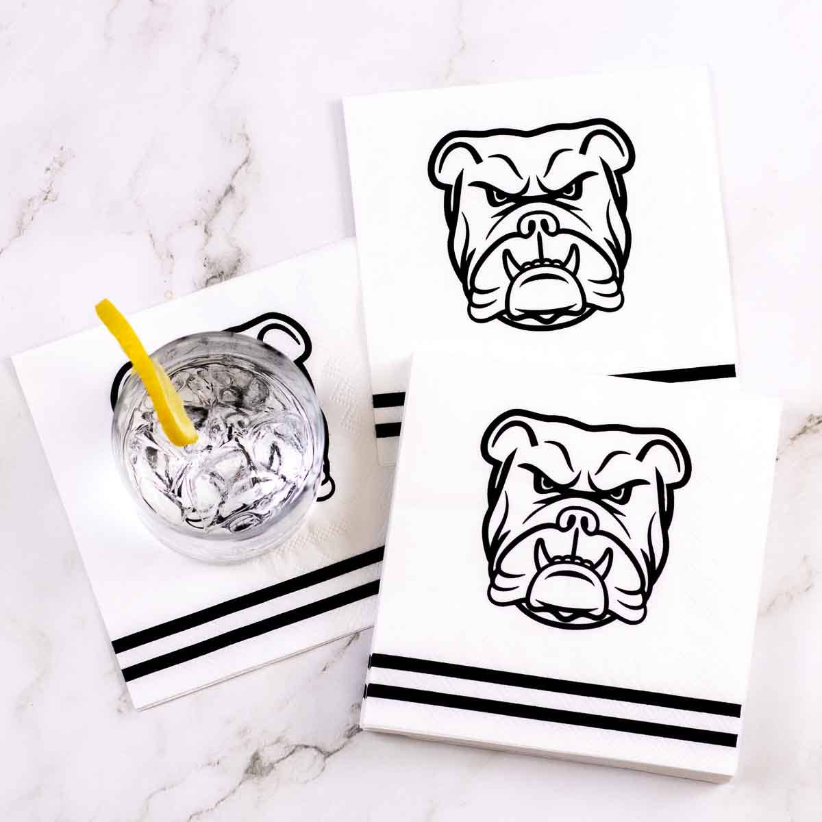 Bulldog Cocktail Napkins    White/Black   5x5