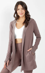 90 Degree by Reflex Women's Butter Fleece Hoodie Cardigan: IRON