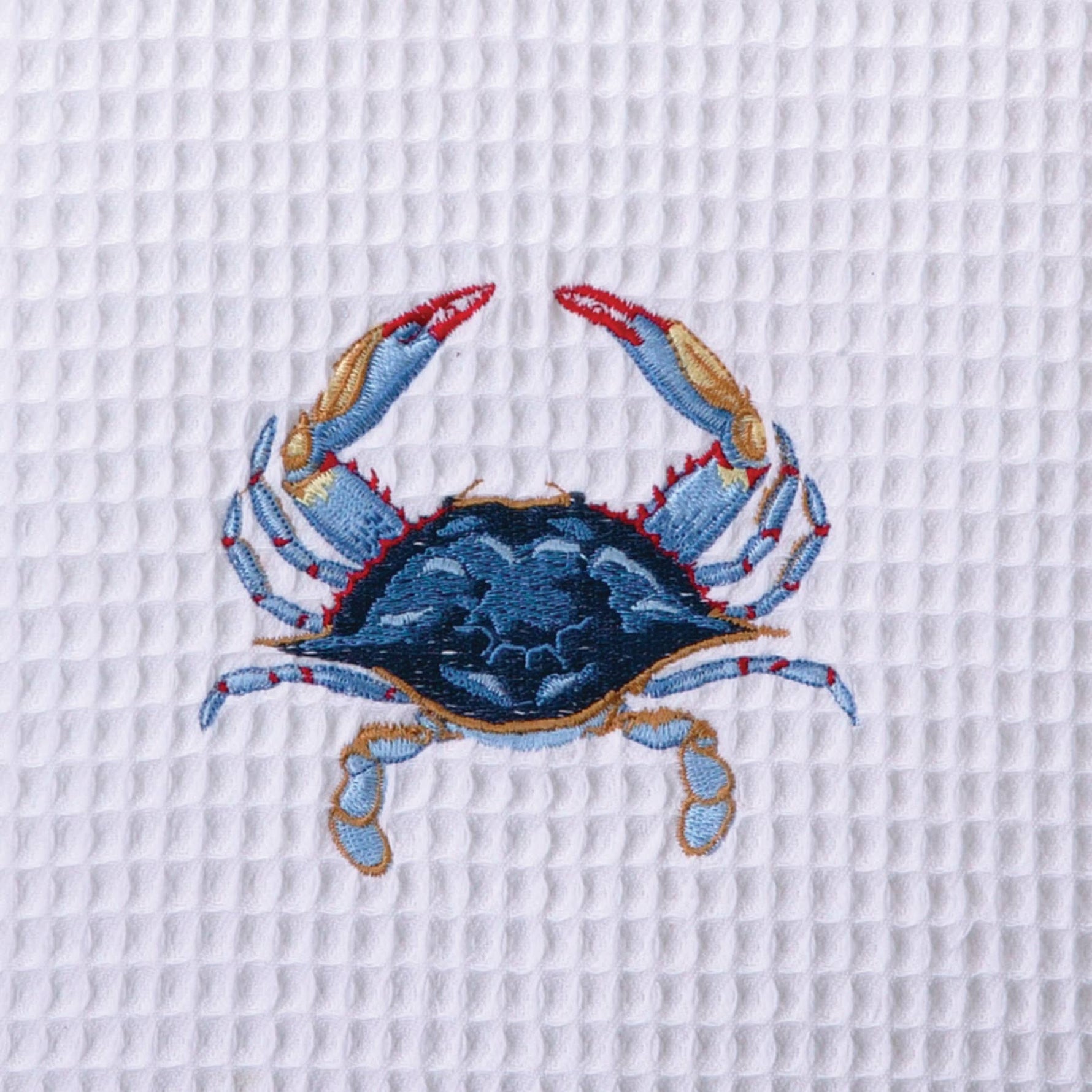 Blue Crab Waffle Weave Kitchen Towel