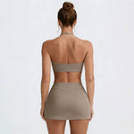 Women's Tennis Set:Halterneck Tank Top And Cross-Waist Skirt: Pink / M