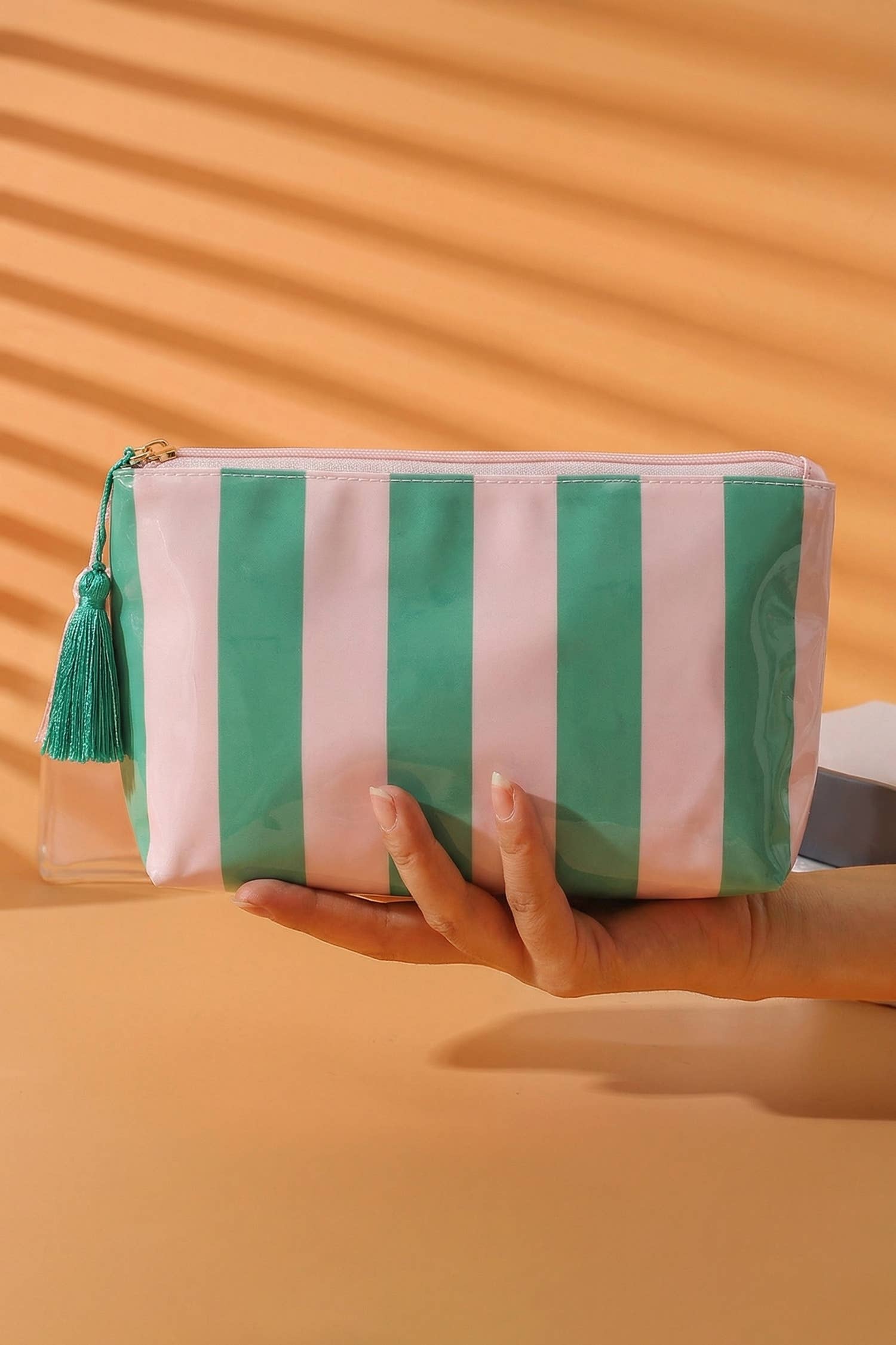 Striped Print Large Capacity Clear Makeup Bag: Red