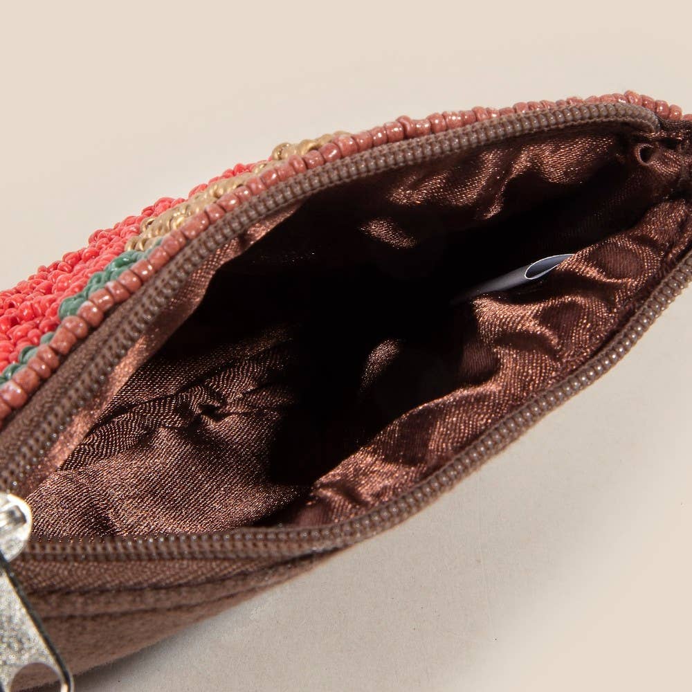 Seed Beaded Camo And Heart Coin Purse