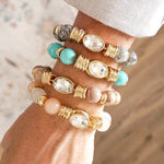 Earthy Gleam – Statement Beaded Bracelet with Oval Crystal: Natural