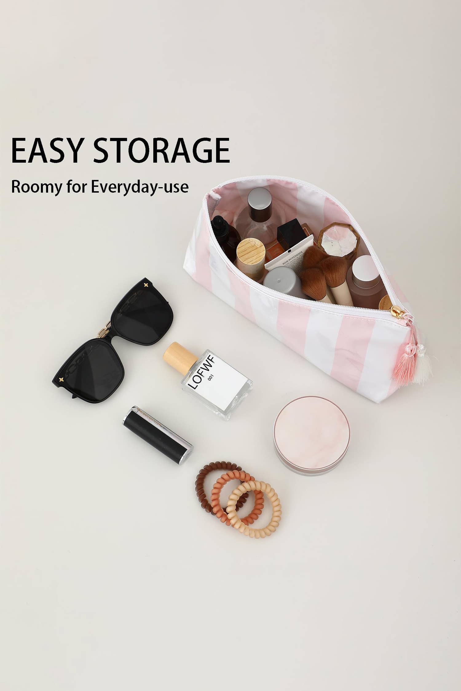 Striped Print Large Capacity Clear Makeup Bag: Red