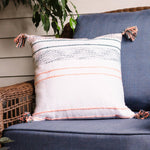 Tylanne 18X18" Handwoven Striped Indoor/Outdoor Throw Pillow: Tidal Teal