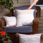 Tylanne 18X18" Handwoven Striped Indoor/Outdoor Throw Pillow: Tidal Teal