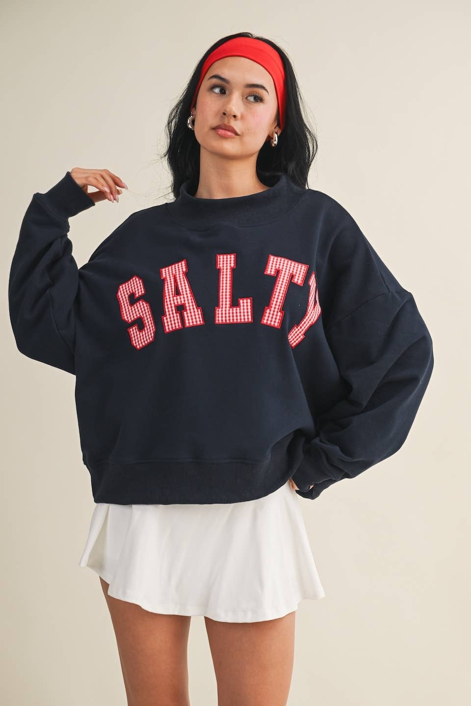 Salty Oversized Mock Neck Sweatshirt: Navy / S