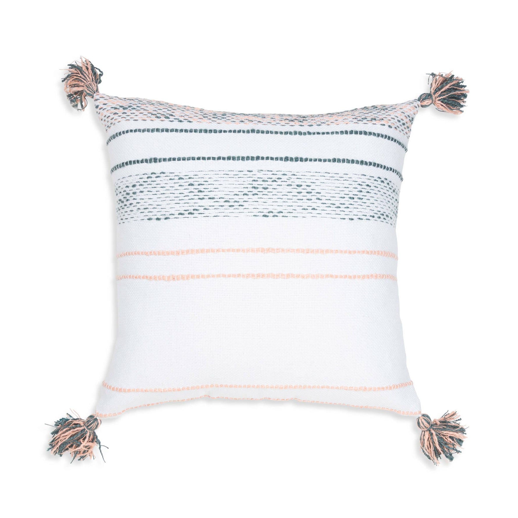 Tylanne 18X18" Handwoven Striped Indoor/Outdoor Throw Pillow: Tidal Teal