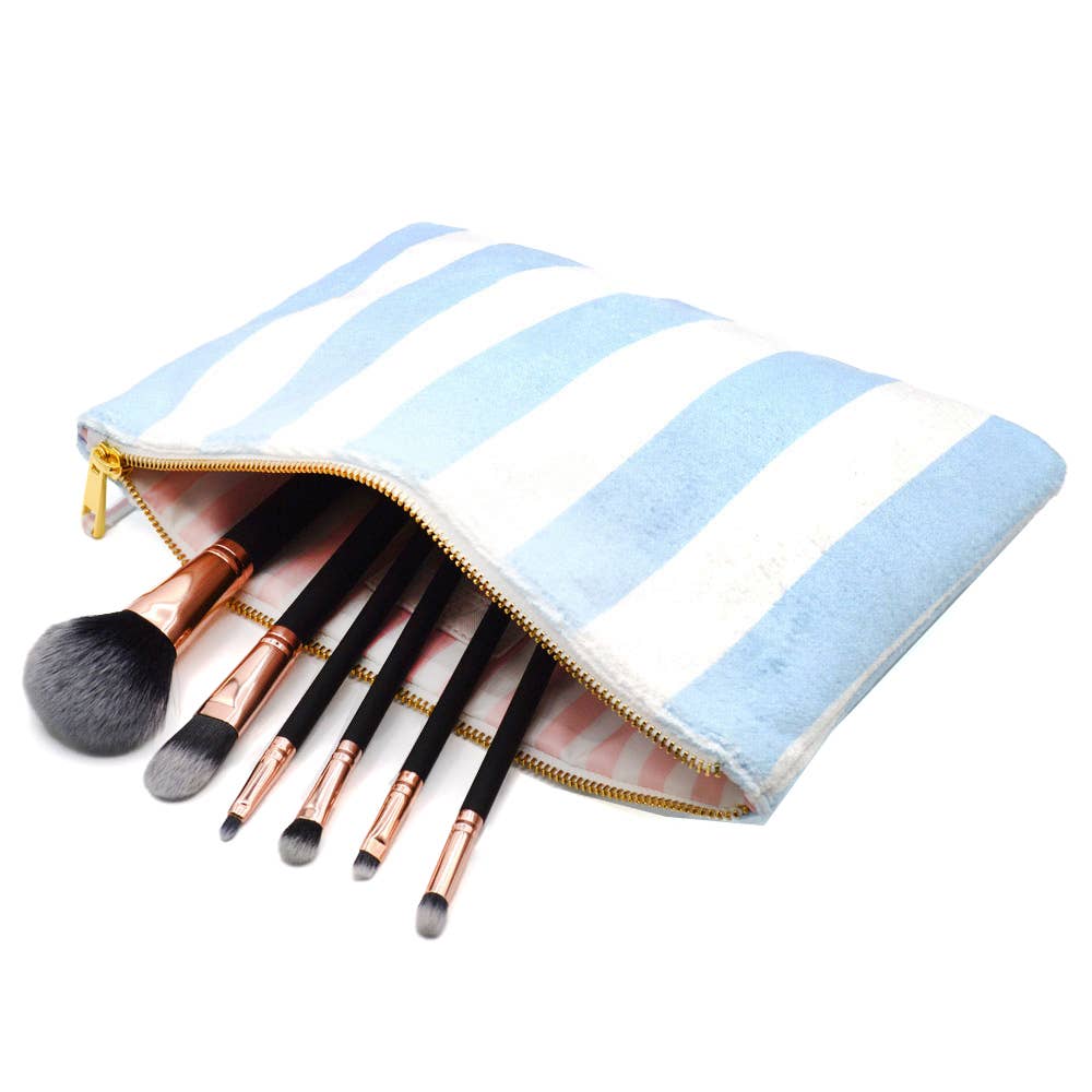 Blue Stripe Terry Flat Pouch - Large