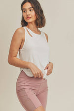 Asymmetric Cutout Lightweight Rib Tank Top: Mauve / M