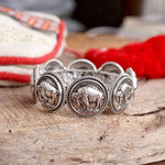Western Stretchy Bangles – in Worn Silver Tone: Buffalo Coins