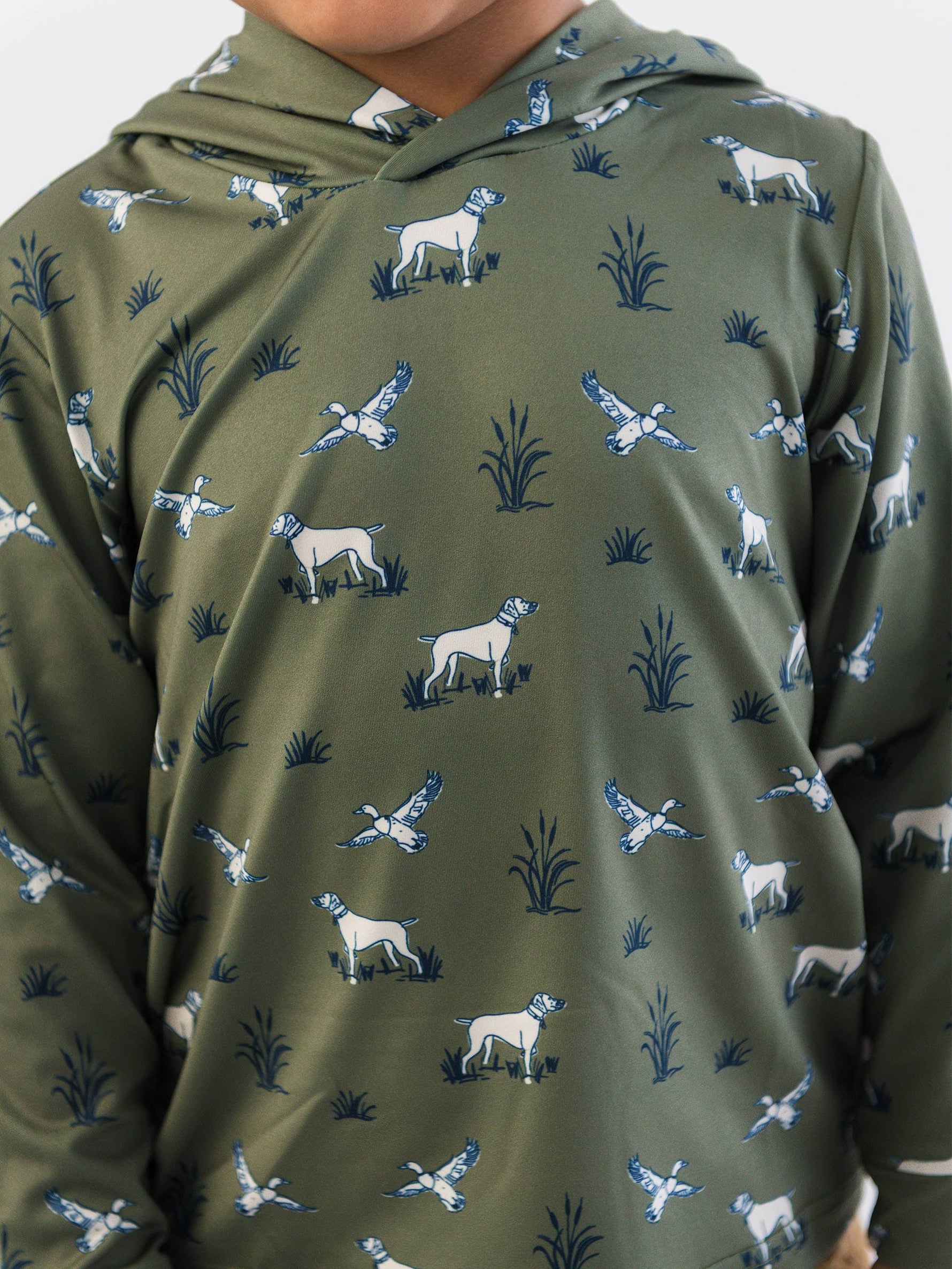 Boys Pond Pups Hunting Dog Performance Hooded Shirt: Green / 2T