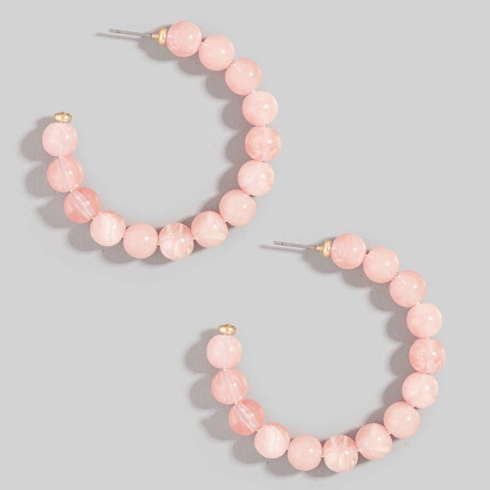 Marble Resin Ball Beaded Hoop Earrings Rose