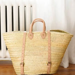 STRAW BAG Handmade leather, French Market Basket Backpack: Brown