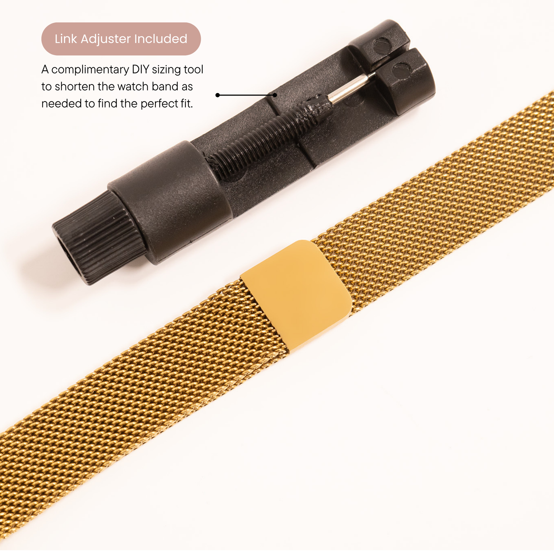 18K Gold Stainless Steel Adjustable Mesh Smart Watch Band: Gold