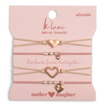 "Mother / Daughter" Pink with Pearls and Gold Hearts Shareable Hair Tie Bracelets