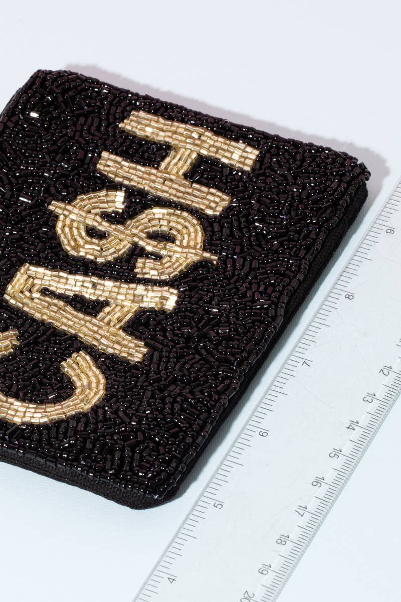 Cash Print Beaded Coin Purse