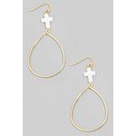 Seashell Cross Charm Tear Dangle Earrings