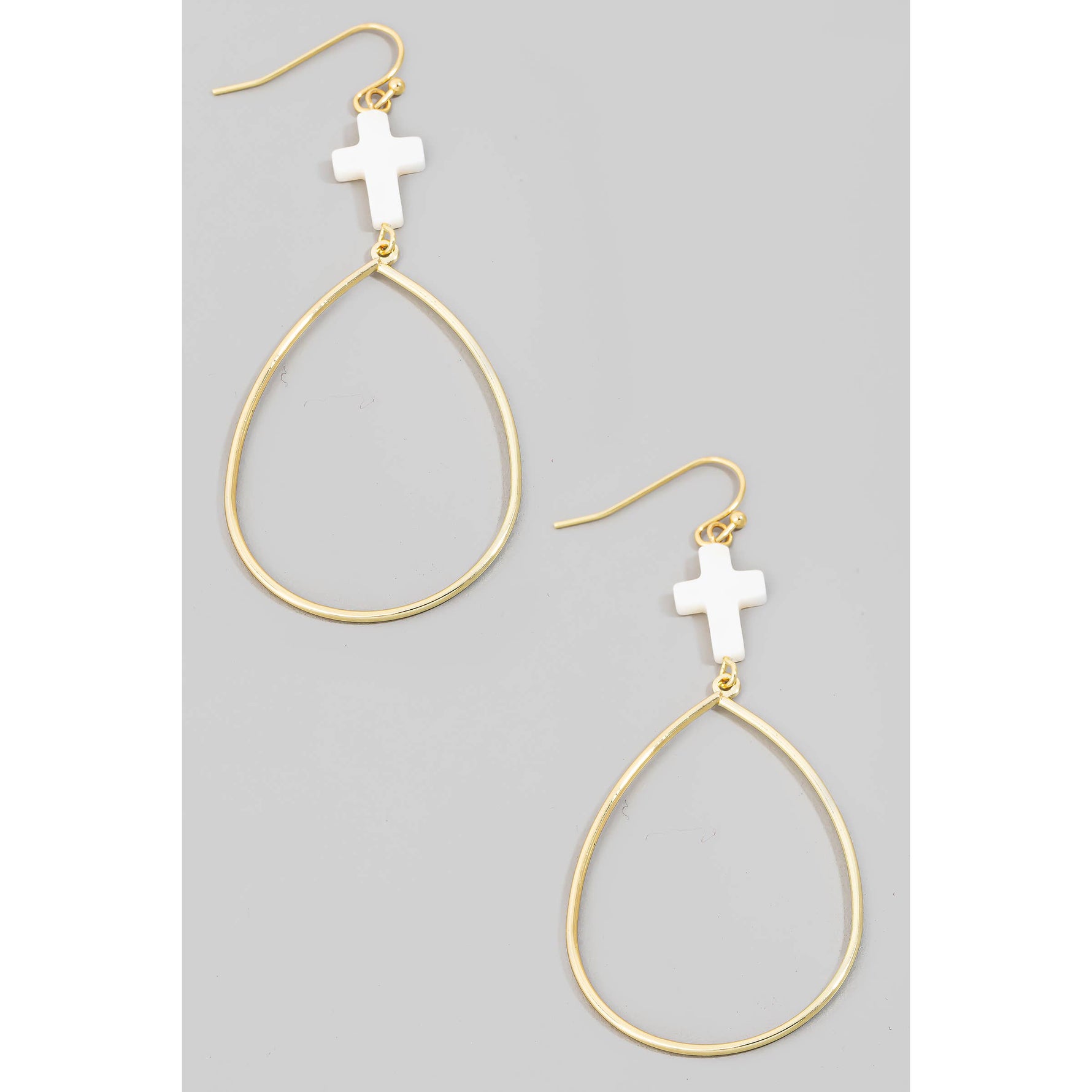Seashell Cross Charm Tear Dangle Earrings