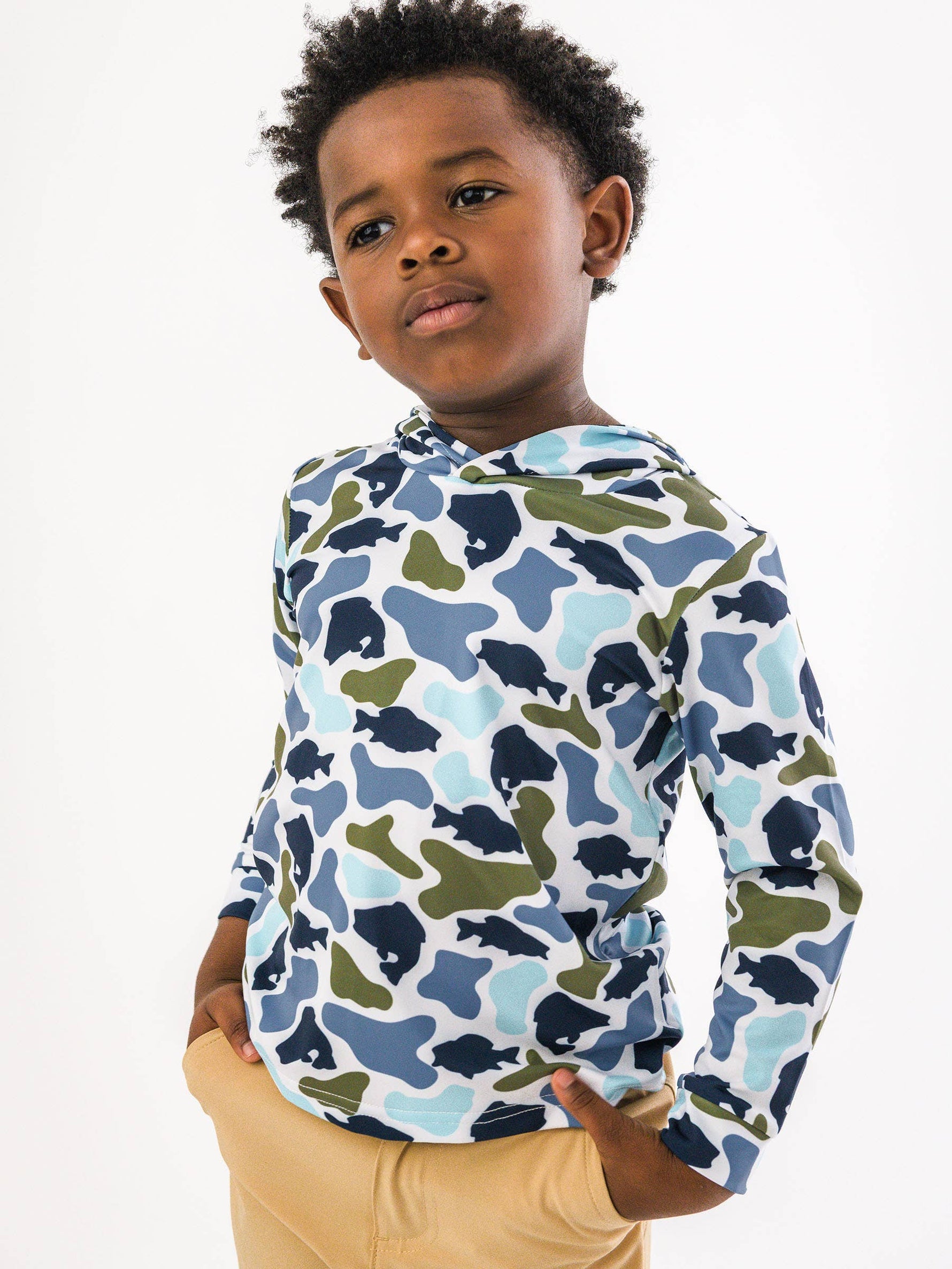 Boys Fish Camo Catch Performance Hooded Shirt: Multi-Color / 2T