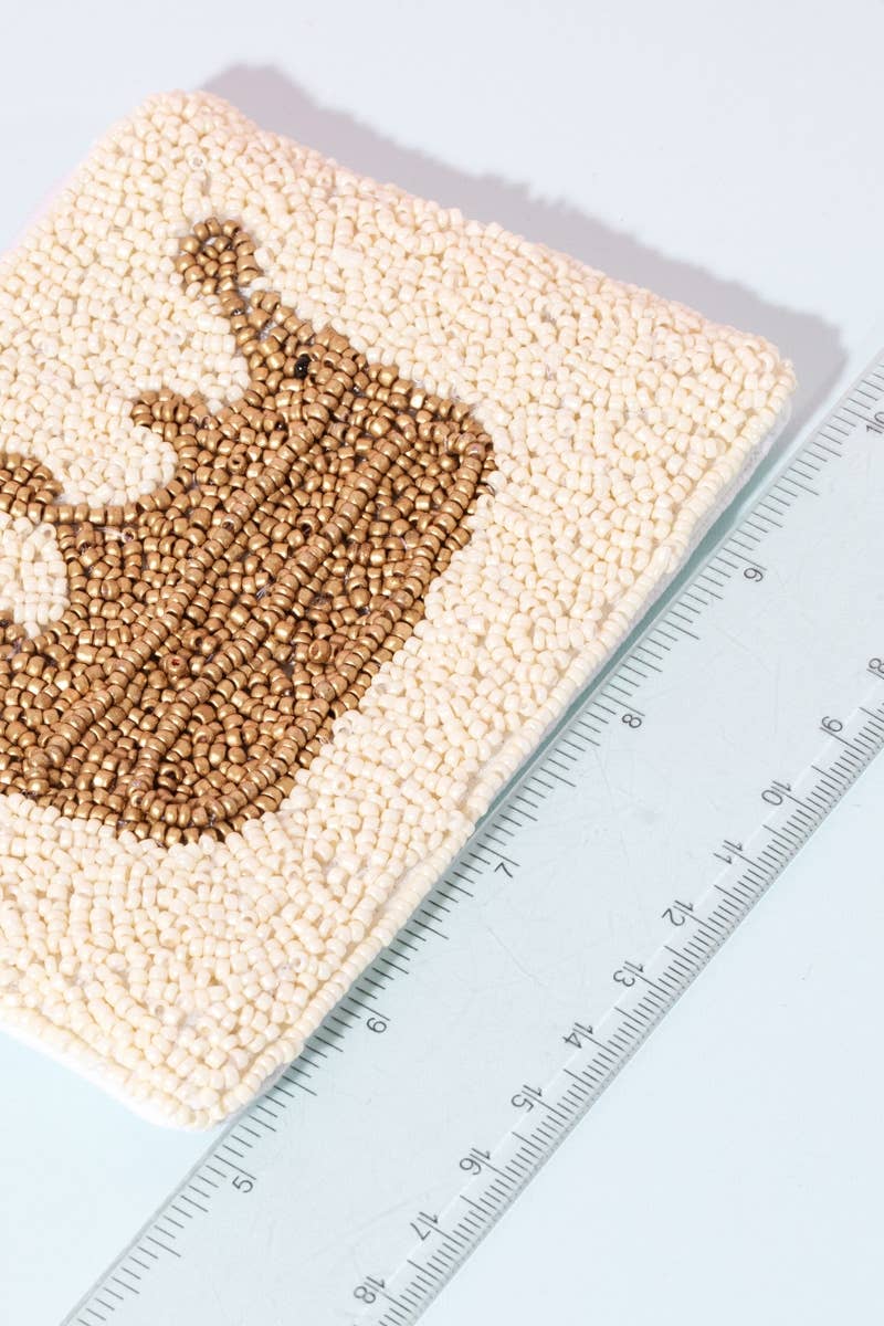 White Beaded Golden Crown Coin Purse