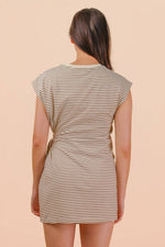Stripe Knit Sleeveless Mini Dress W/ Tie Detail: CHOCO/CREAM
