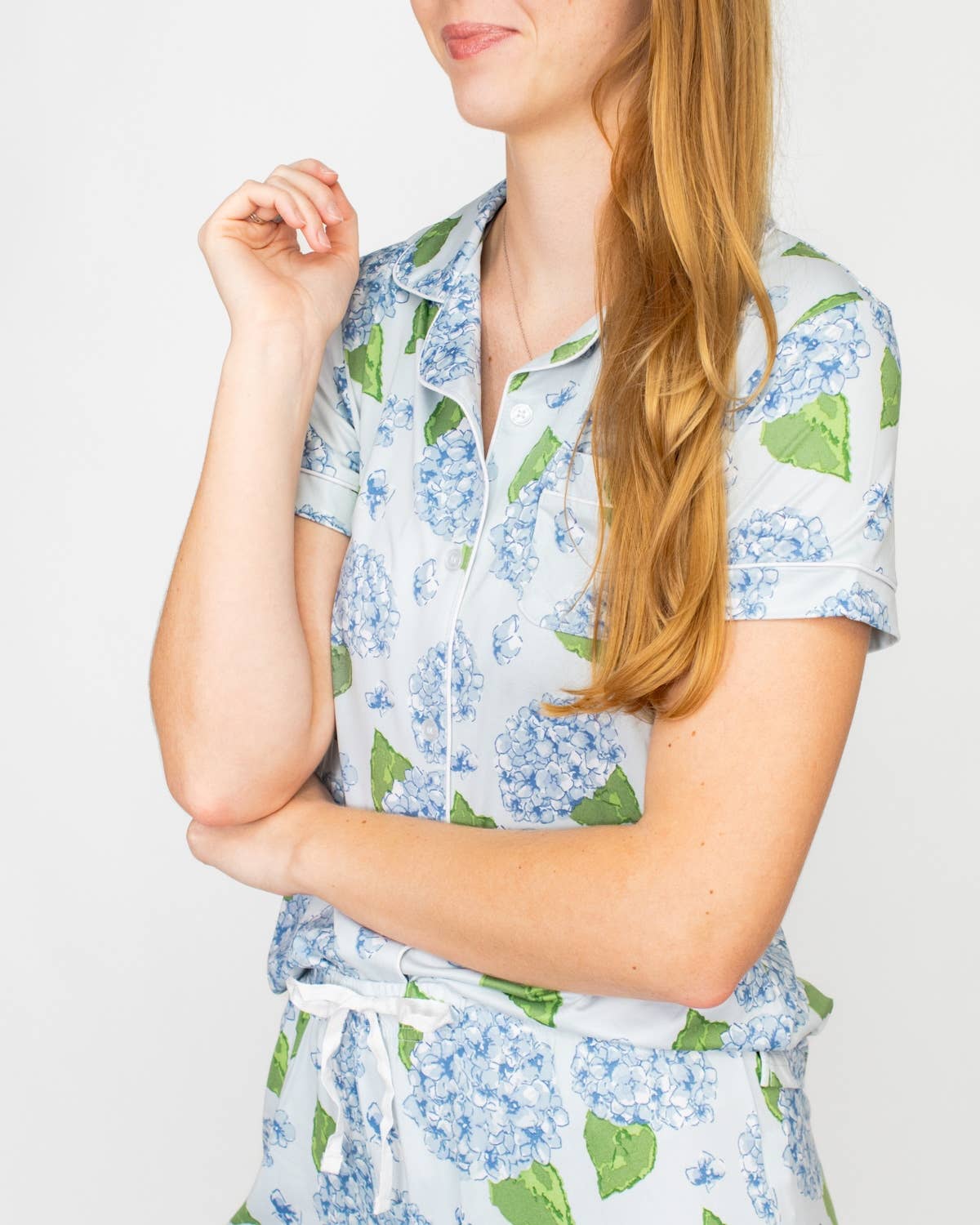 Hydrangea Short Sleeve Button Up Sleep Shirt   Illusion/Blue/Green   -Asst.: Small