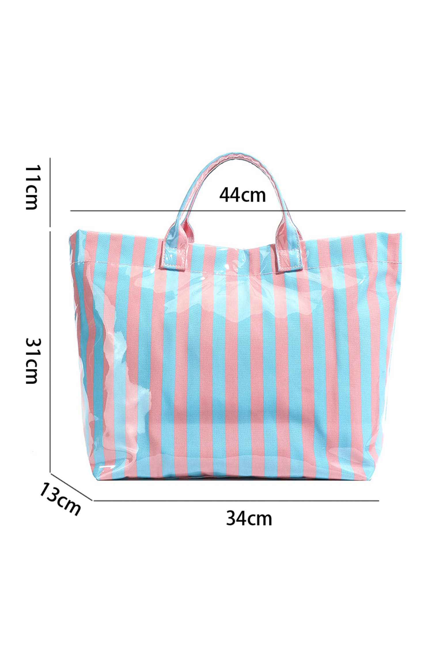 Glossy Striped Large Tote Bag: Blue Pink Stripe