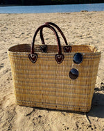 Reed Storage baskets - leather handles Beach Basket: Brown / Short Handle / Large