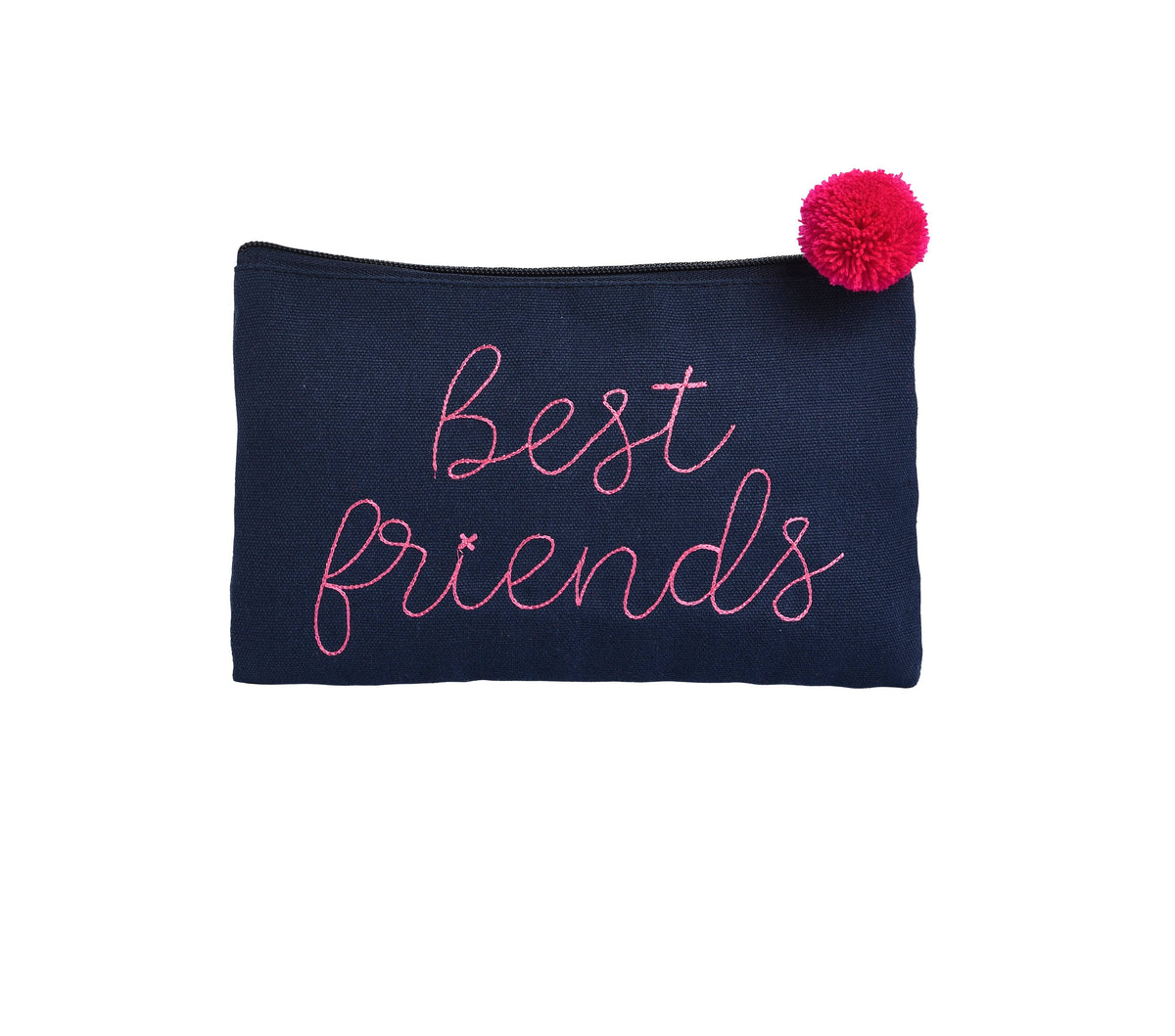 SALE Black Cosmetic Bag Zipper Pom Pom Best Friends