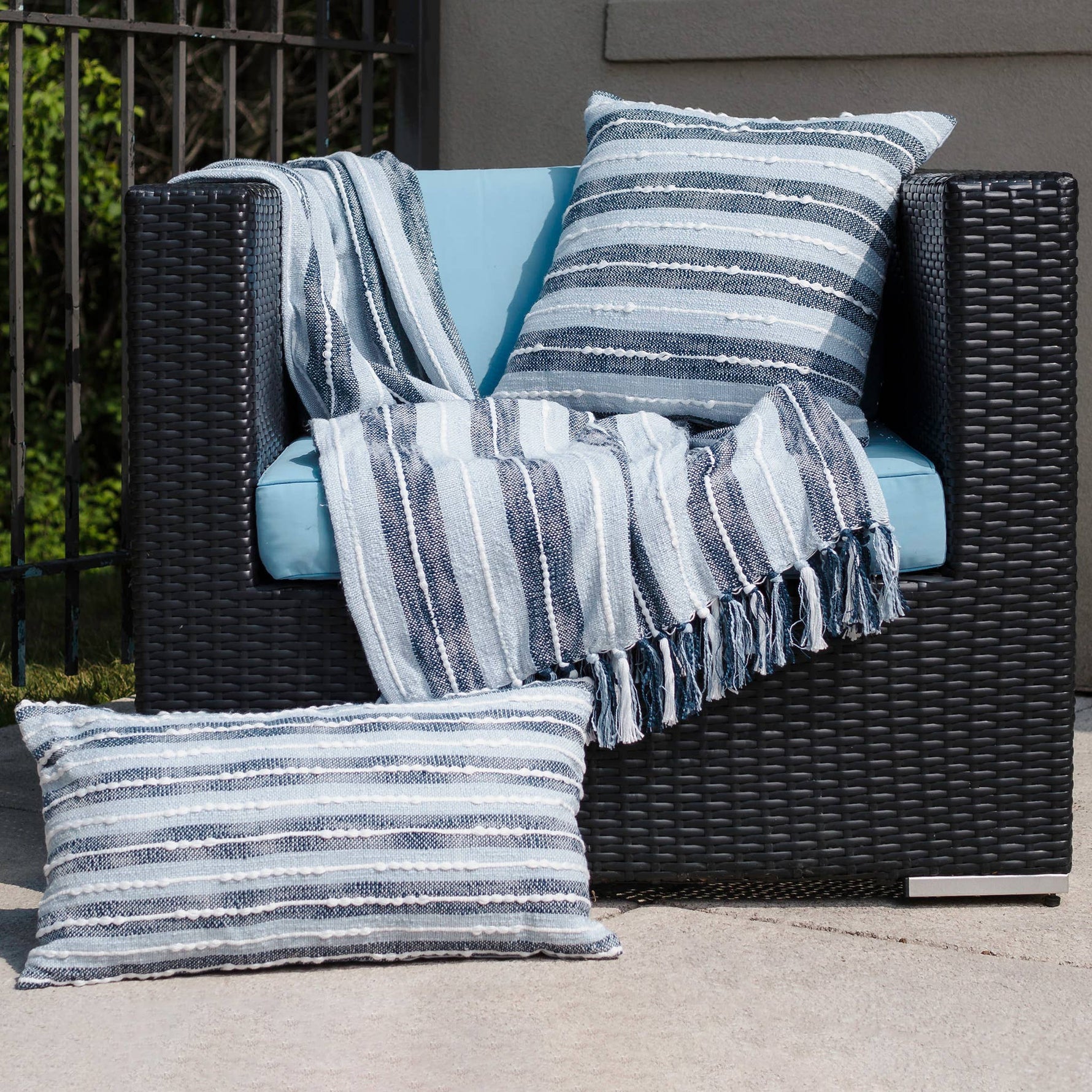 Romy 50x70" Indoor/Outdoor Recycled Woven Throw Blanket: Blue