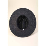 Fan Pattern Strap Straw Fedora Hat in Black