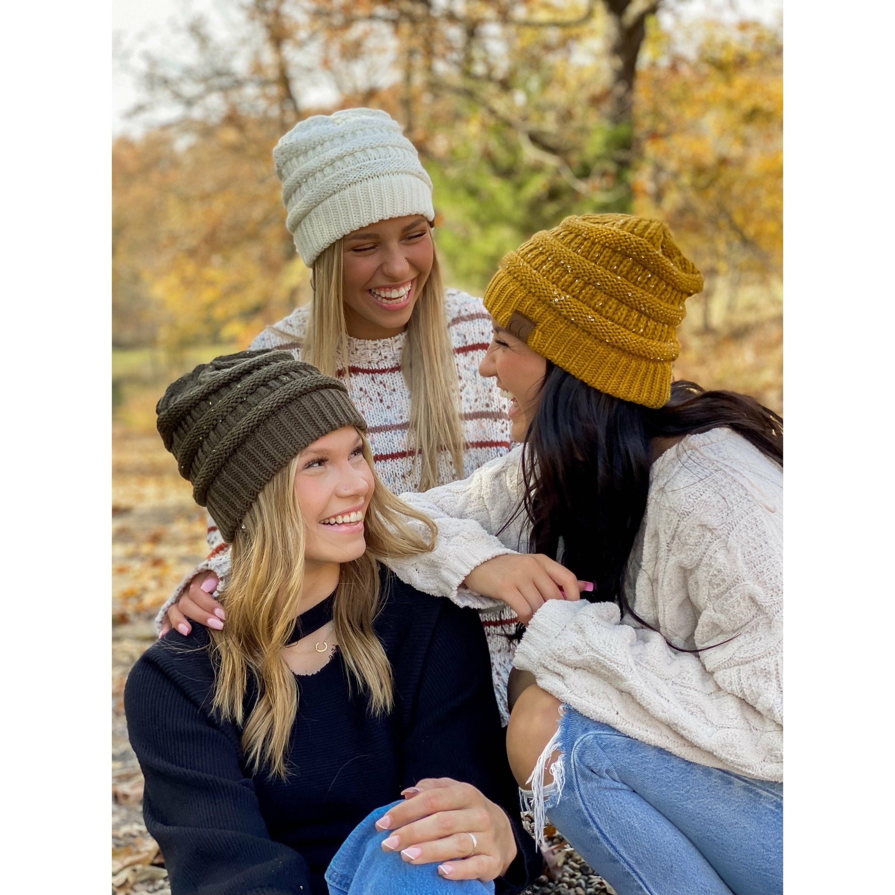Sequin CC Beanies: Taupe
