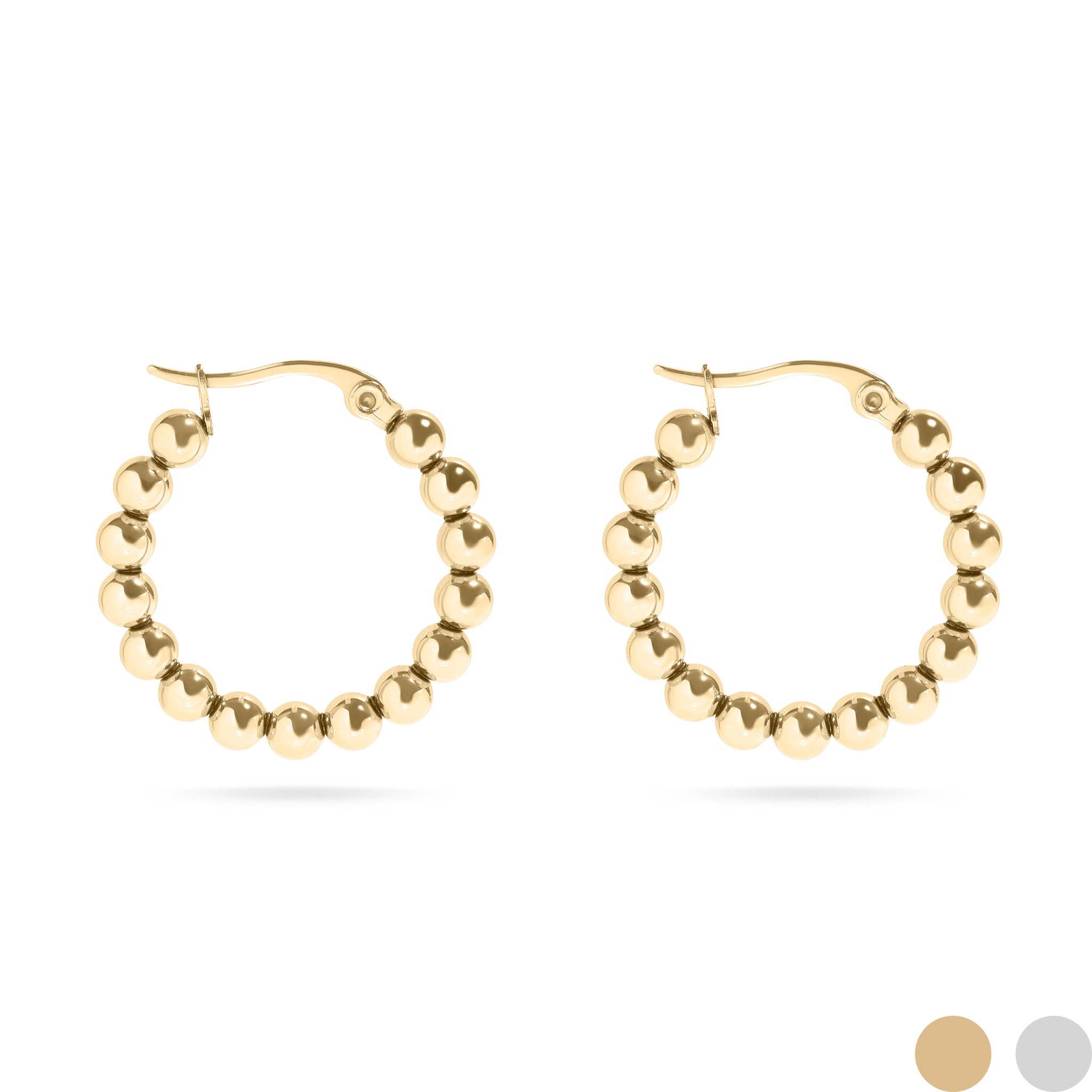 18K Gold PVD Stainless Steel Circle Ball Hoop Earrings : Gold