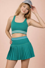 Striped Band Detail Activewear Top & Skirt Set: SEA FOAM