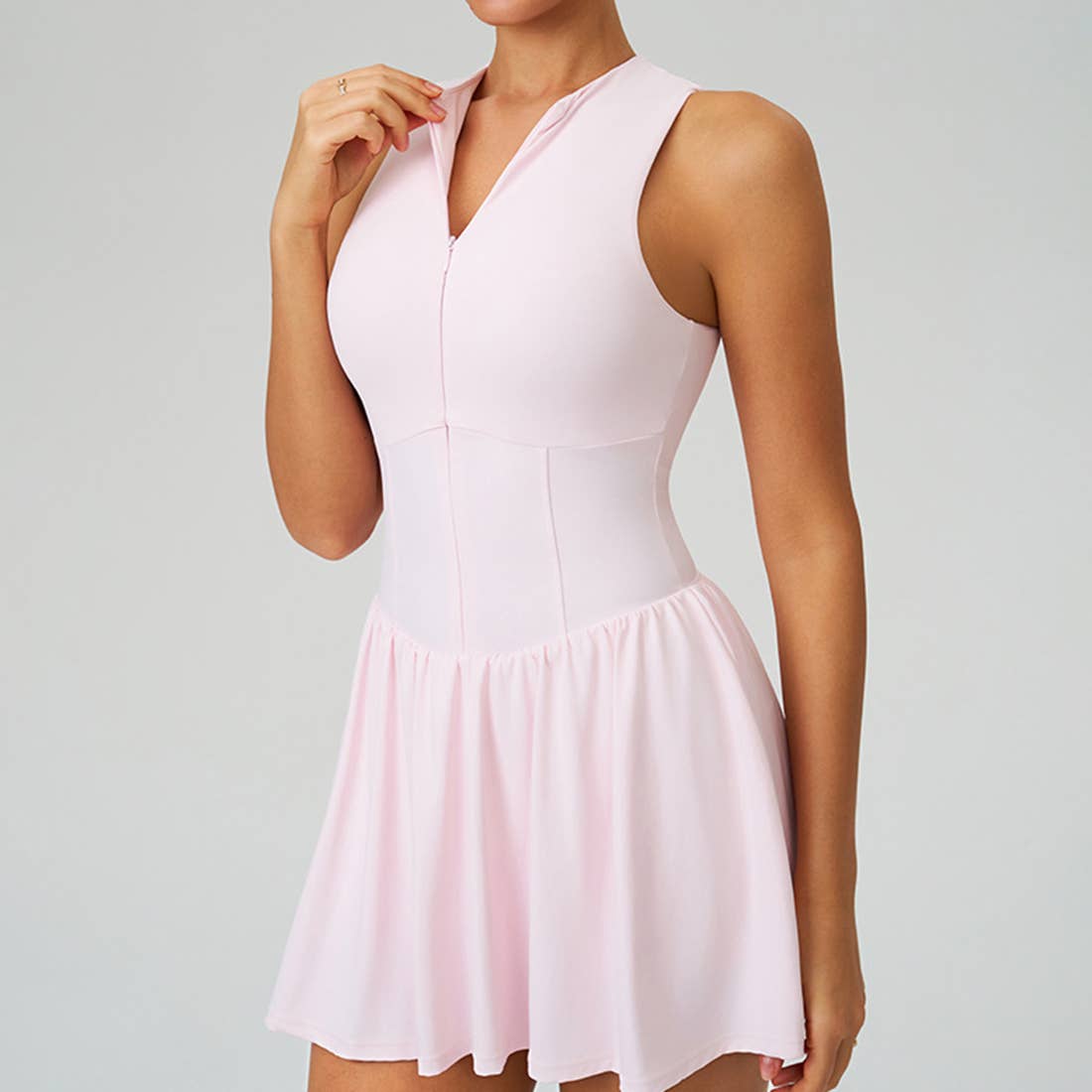 Women Cloud-Feel Fake Two-Piece Sports Dress: Blue Gray / L