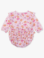 Baby Girls Spirit Squad Football Knit Long Sleeve Flutter Bubble Romper: Pink / 12-18m