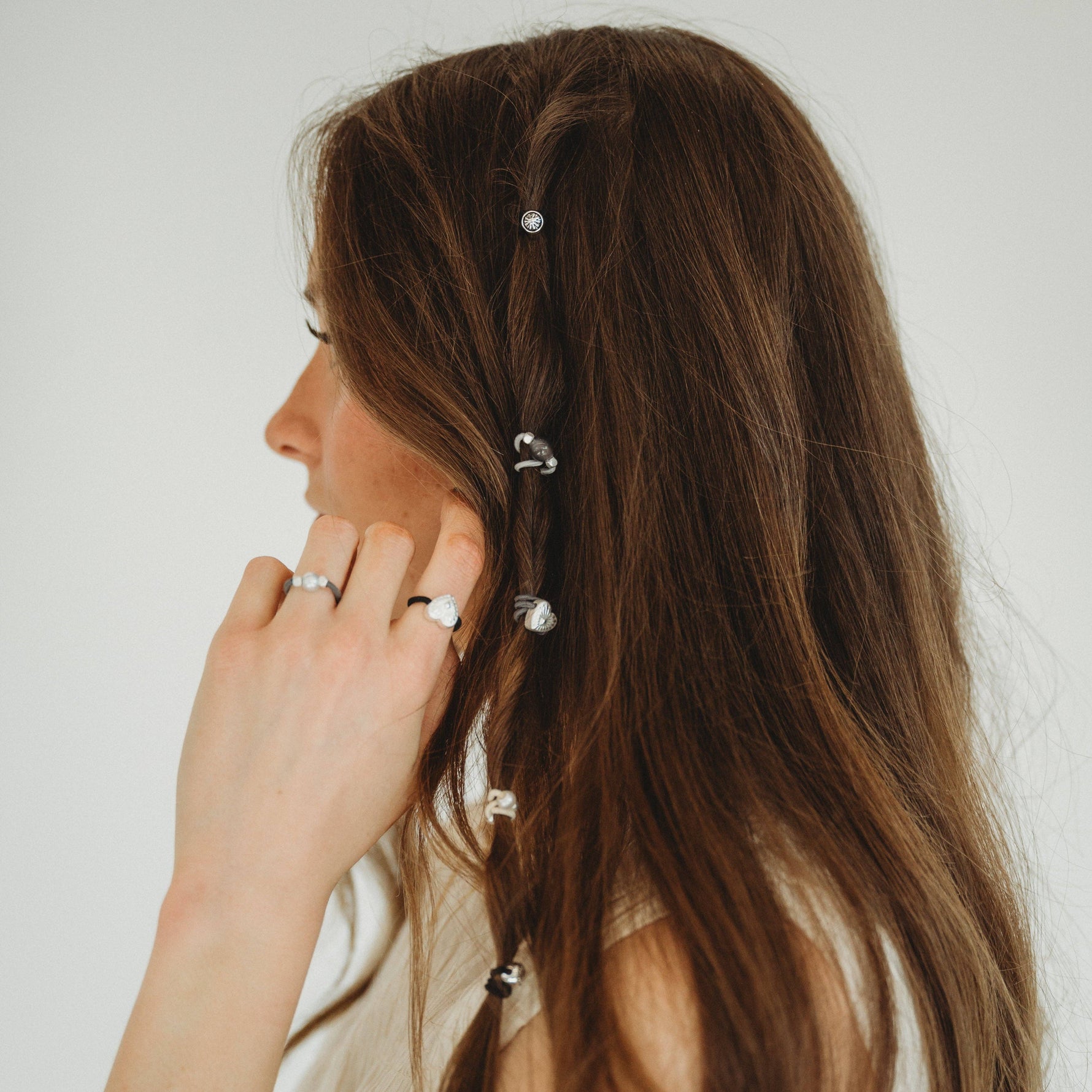 "Luna" Silver and Cool Tones Hair Tie Rings