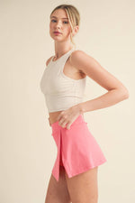 Corset Inspired Cropped Tank Top: Cream / L