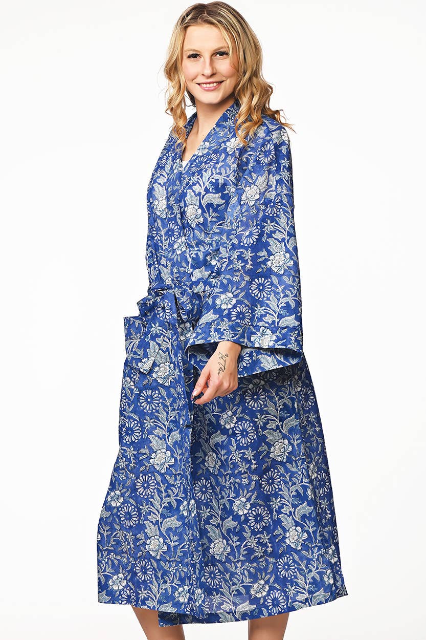 Lalita Block Print Kimono Robes: Turquoise